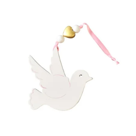 Cadeau de Baptême Colombe blanche et rose