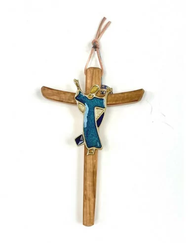 Crucifix en olivier et christ en bronze couleur