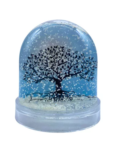 Boule à paillettes argentées - Arbre de Vie bleu