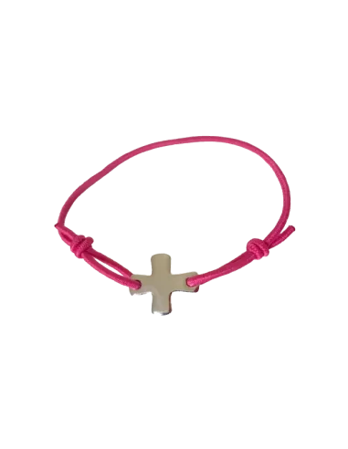 Bracelet élastique rose framboise avec croix