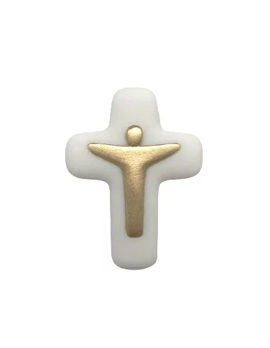 Croix Christ en pierre d'albâtre avec dorure -  Collection Emany