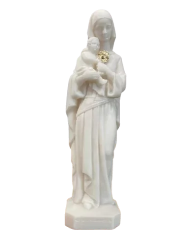 Statue Notre Dame de l'Eucharistie en albâtre avec dorure