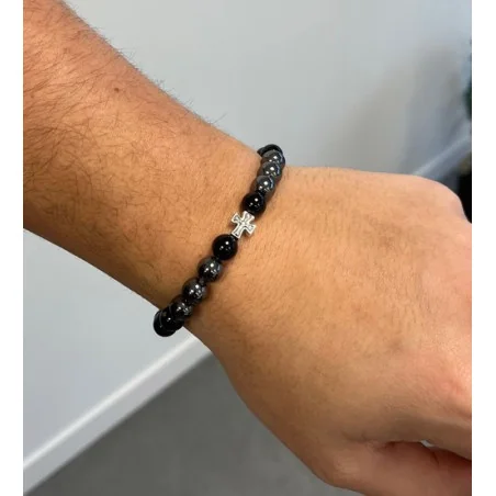 Bracelet noir avec croix pour Homme | Comptoir Religieux