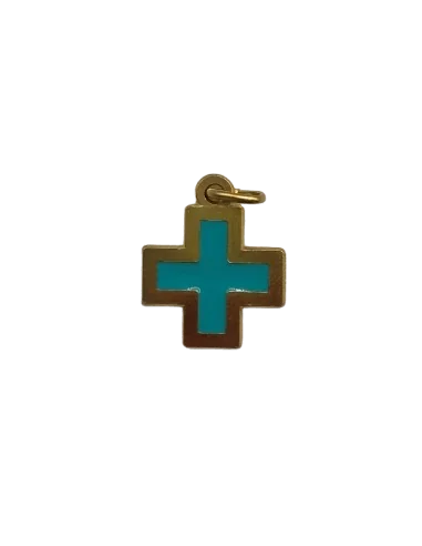 Croix de cou dorée grecque - bleu turquoise