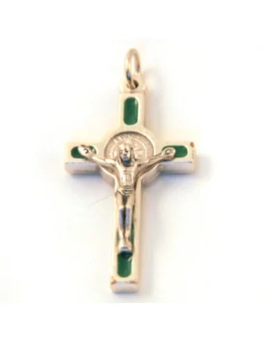 Croix de cou Saint Benoît verte